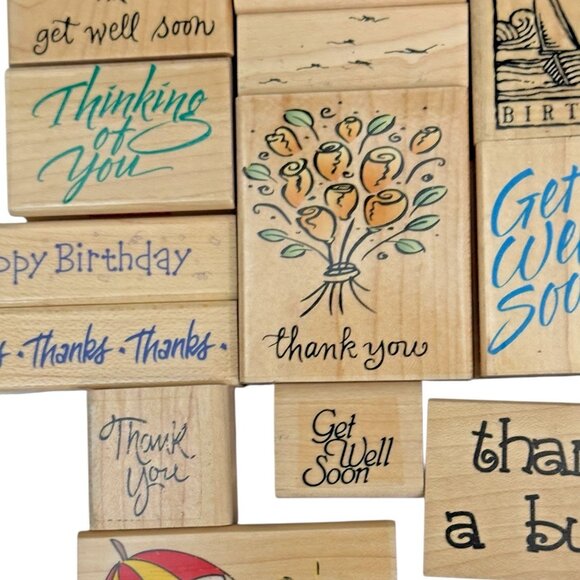 Lot of 19 Assorted Rubber Stamps Mixed Themes Wood Mounted Crafting Art Projects - Picture 6 of 8